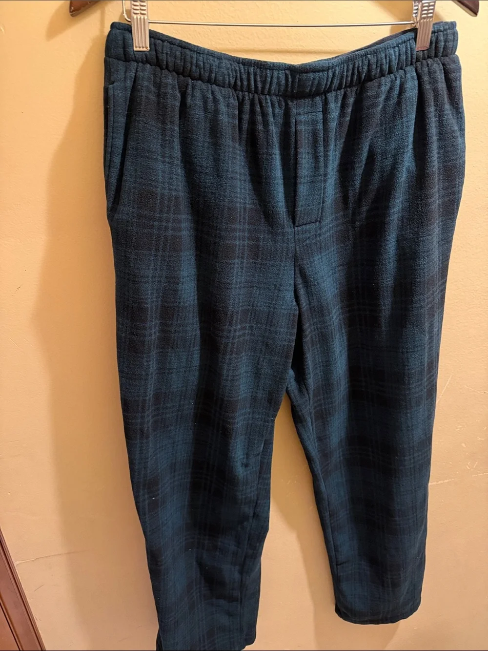 SKIMS Teal and Black Plaid Elastic-Waist  Pants